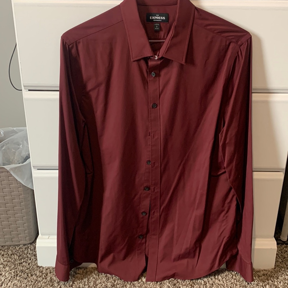 Express red men’s slim dress shirt size large